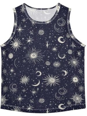 Starry Night Stars Sun Moon Boys Tank Tops Sleeveless Casual Vest Tees Active Tees for Biking Surfing Vacation Swim 3T