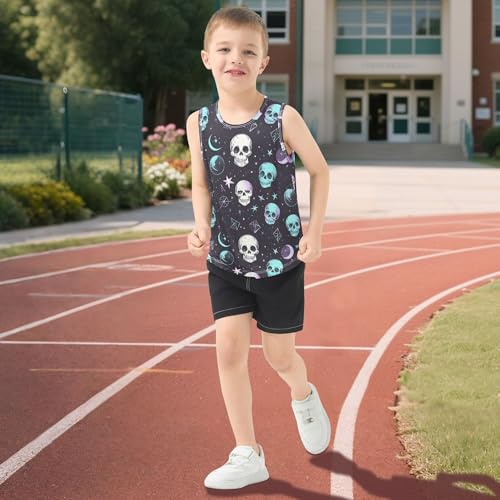 51OxNeQ5DzL.jpg Cute Skulls Stars Boys Tank Top Sleeveless Kids Vest Kids Shirt for Workout Gym Fitness Cycling Swimming 3T