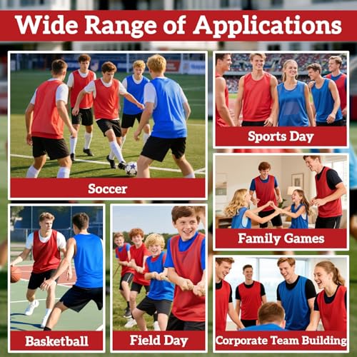 Red Pinnies Soccer Pennies - Set of 6 Team Practice Jersey for Child Youth Teen Adult,Pennies for Sports Youth,Nylon Large Mesh