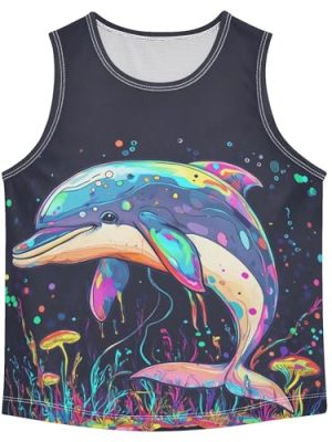 Cute Dolphin Children Athletic Tank Top Sleeveless Toddler Vest Kids Shirt for Gym Swim Beach Outdoor 3T