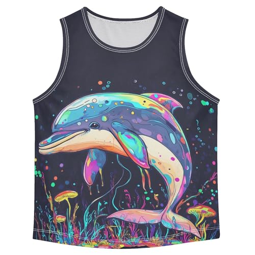 51ZZntxEhlL.jpg Cute Dolphin Children Athletic Tank Top Sleeveless Toddler Vest Kids Shirt for Gym Swim Beach Outdoor 3T
