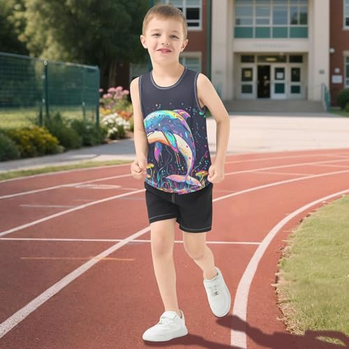 51el59HuWbL.jpg Cute Dolphin Children Athletic Tank Top Sleeveless Toddler Vest Kids Shirt for Gym Swim Beach Outdoor 3T