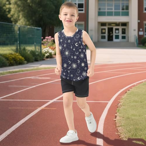 Starry Night Stars Sun Moon Boys Tank Tops Sleeveless Casual Vest Tees Active Tees for Biking Surfing Vacation Swim 3T