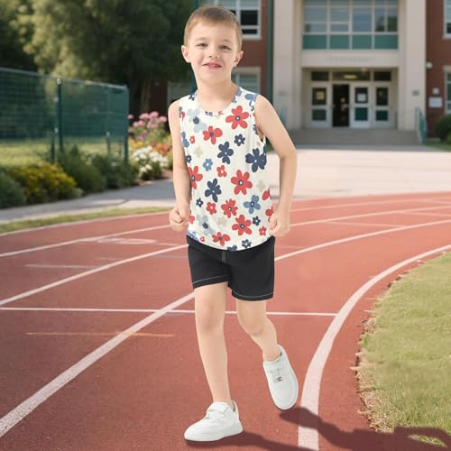 51po1B3upJL.jpg Retro Colorful Flowers Boys Tank Top Sleeveless Teens Vest Volleyball Shirts for Outdoor Beach Fitness Work Out 3T