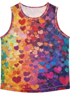 Colorful Hearts Rainbow Tank Tops for Boys Sleeveless Kids Vest Kids Active Shirt for Gym Swim Beach Outdoor 3T